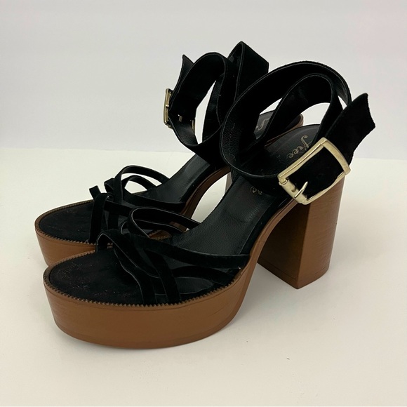 Free People Laney Suede Platform Block Heel Sandals - Picture 2 of 11